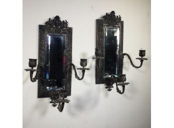 Lovely Pair Of Antique Silver Plated Wall Sconces - High Quality - With Detailed Faces & Other Details