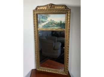 Lovely Antique Trummeau Style Mirror With Print On Top - Gilt Wood Frame - The Sheep Pasture - Very Nice !