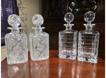 Lot Of Four Cut Crystal Decanters (2 Pairs) One Pair Highly Brilliant Cut The Other Pair More Understated