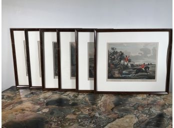 Set Of Six Antique Fox Hunt Prints - BACHELORS HALL Set Of Six (6) Plates - All Matching Frames - NICE SET !
