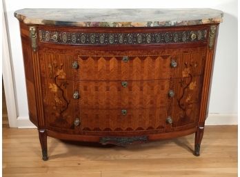 Spectacular Antique Marquetry French Marble Top Chest - Bronze Details & Mounts - Superior Quality - Amazing