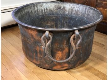 Spectacular ENORMOUS Antique Apple Butter Bucket / Cauldron Copper & Steel - Just LOOK At This Piece - WOW !