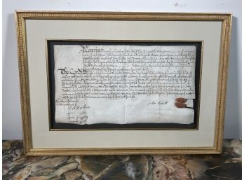 Very Early (1675) Indentured Servant Certificate - Unusual Small Size - Dated 1675 With Red Wax Seal (12 X 18)
