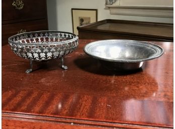 Two Lovely Sterling Bowls Larger Has Unusual Pierced / Lattice Pattern - Needs Polishing - 5.6 Ozt / 159 Grams