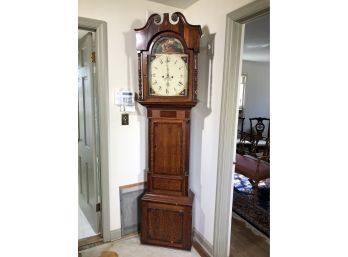 Fantastic Large Antique Grandfather Clock - Oak Or Chestnut - Hand Painted Dial - Very Nice Old Clock - Wow !