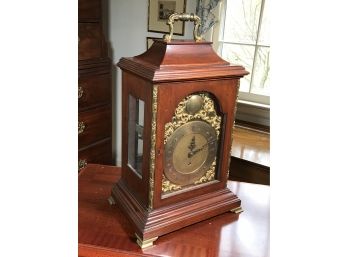Lovely Antique Mahogany & Brass Bracket Clock - Tempus Fugit With Original Key - Working Condition Unknown