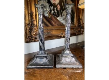 Wonderful Elegant Antique Silver Plated Candlesticks - With Swags And Ribbons - VERY Pretty Pair Candlesticks
