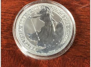 Sealed 2002 QUEEN ELIZABETH 2 Pound Silver Coin Britannia - ONE OUNCE FINE SILVER - Still In Plastic !