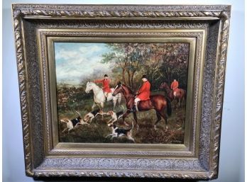 New / Decorative Fox Hunt Painting - Oil / Board - Signed W LARSEN - Incredible Ornate Deep Cove Frame NOT OLD