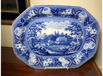 Fabulous BRITISH SCENERY Antique English Blue Transferware Platter - Large Piece - VERY Pretty Old Piece