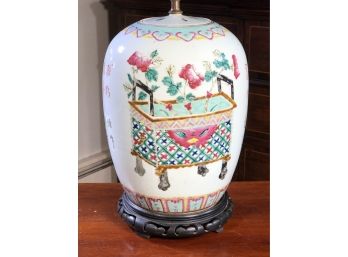 Fantastic Antique / Vintage Asian Lidded Urn / Mounted As Lamp - Great Colors  Form - Very Pretty Lamp