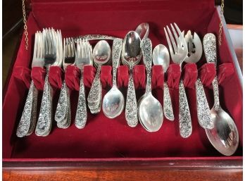 Service For 12 KIRK Style SILVERPLATE Flatware Set By Godinger - Great Looking Set - Just Needs Polishing