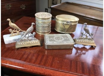 Wonderful Grouping Of Antique Brass Items - All From Trips To England - Ornate String Box - Birds & More