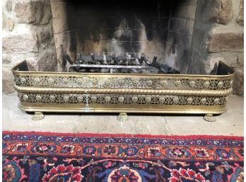 Wonderful Antique Brass Fireplace Fender - Lovely Pierced Design - Very Nice Size 48' Wide By 11' Tall