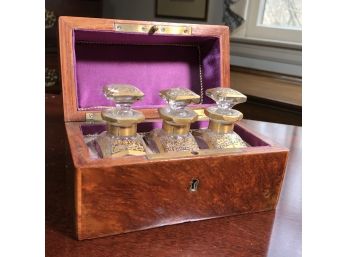 Paid $2,250 - Stunning Mid - Late 1800s Antique Gilt Perfume / Scent Bottles In Spectacular Inlaid Box - WOW !