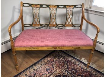 Gorgeous Antique Adam Style Settee / Bench - English - Beautiful Lines - All Hand Painted Decoration - Wow !