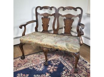 Fantastc Antique / Vintage Settee - Amazing Patina On Wood - Period Piece Or VERY Good Copy - Needlepoint Seat