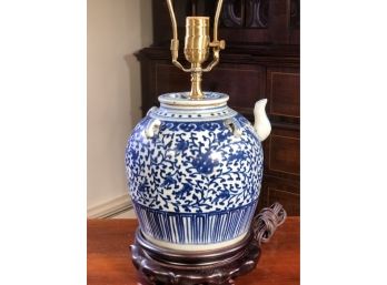 Fantastic Antique ? Vintage ? Asian Blue & White Porcelain Tea Pot Mounted As Lamp - Beautiful Old Piece