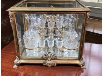 Client Paid $3,900 Spectacular French Liqueur Set - Gilt Brass Case & Holder - Amazing Condition ! STUNNER !