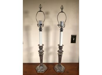 Wonderful Pair Of Vintage / Antique Silver Plated Candlesticks Converted To Lamps - Very Pretty Pair !