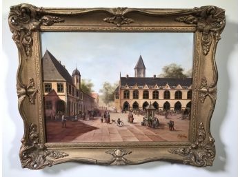 New / Decorative Oil On Board Of Church Yard Painting - Illegibly Signed - This Is Decorative / Not Vintage