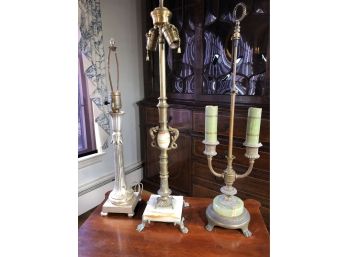 3 Antique Table Lamps For Restoration - Onyx Double Lamp Is Artistic Brass & Bronze Works NYC - 3 For 1 Bid