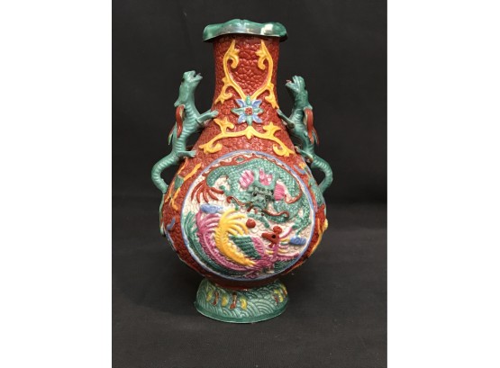 Replica Of Chinese Dragon And Phoenix Vase -Appears Handpainted  7'