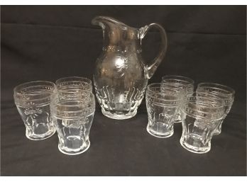 Lemonade Anyone? Pottery Barn Pressed Glass Pitcher And 7 Glasses