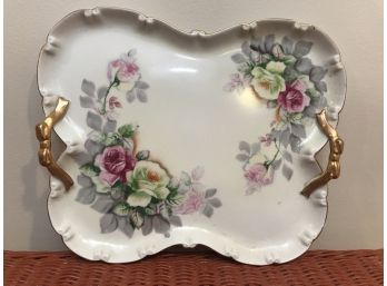 Antique Porcelain Cabbage Roses Vanity Tray - Butterfly Shape, Hand Painted - Bourdois And Bloch Hallmark