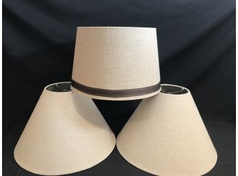 3 Large Lampshades - Barrel With Grosgrain Ribbon Accent And Pair Of Empire Shades - Linen