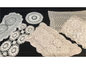 9PC Set Of Vintage Handcrafted Crocheted Table Scarves And Decorative Doily Pieces