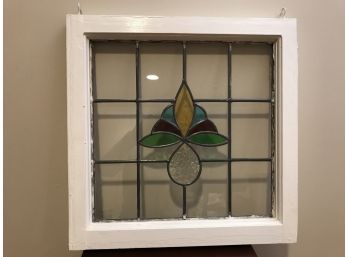 Vintage Stained Glass Window Pane - 20' Square With Hooks For Hanging