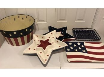 Fourth Of July Party Set - 5 Pieces - Tub And Serving Platters