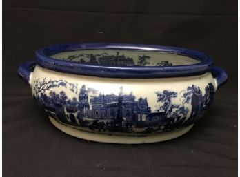 Vintage Victoria Ware Ironstone Flow Blue Handled Bowl - Marked - 15'L X 10 X 5.5