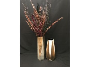 Large Decorative Geometric Vases - Unique Materials - Cement, Glass And Metal  18'H, 16'H