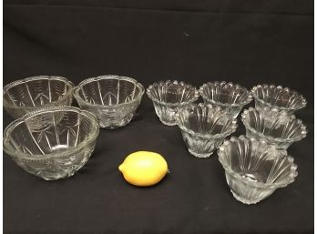 8PC Lot Glass Serving Bowls - Lots Of Detail, Some With Beaded Edge