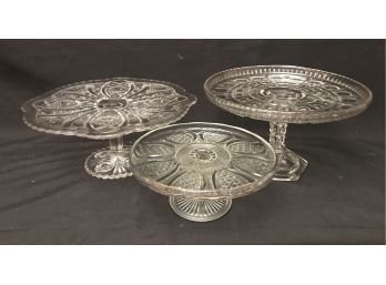 Trio Of Vintage Cut And Pressed Glass Cake Stands - Lovely!