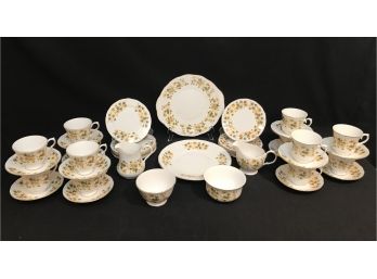 Vintage Queen Anne (England) 8643 Bone China Set - 42pc Set - Yellow Flowers With Gold Rim