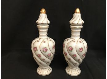 Pair Of Porcelain Swirled Perfume Bottles With Stoppers - Marked SGK China Occupied Japan