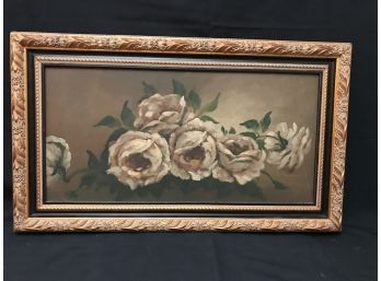 Still Life Of Roses - Oil On Canvas With Detailed Copper & Black Giltwood Frame