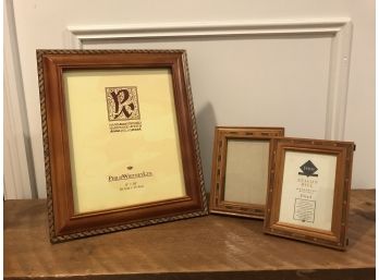 Set Of 3 Wooden Picture Frames With Inlaid Wood Detailing - 8x10 And 3.5 X 5 Pictures - Easel Back