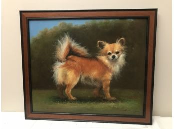 A Chihuahua!  Oil On Canvas - Signed - Two Tone Wood Frame