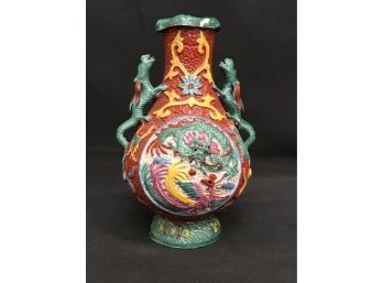 Replica Of Chinese Dragon And Phoenix Vase -Appears Handpainted  7'