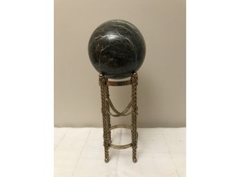 Balancing Marble Stone Decorative Sphere On Metal Holder - 15'H