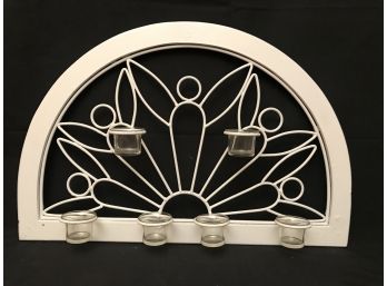 Wooden Frame With Metal Fan Shaped Candle Votive Holder - 6 Glass Holders Included - 26'L X 17'H