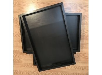 4 Piece Set Of Large Handled Black Wooden Trays