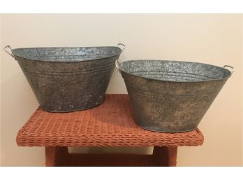 Pair Of Nesting Metal Handled Buckets - Party Time!  Ice, Beverages, Gardening - You Name It!