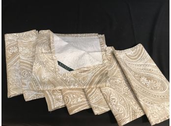 Set Of 8 Ralph Lauren Cotton Cloth Napkins - Paisley Design In Beige