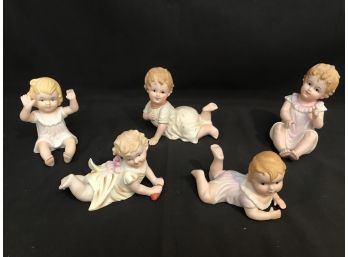 Porcelain Bisque Piano Babies - Five Assorted Including Andrea Sadek And Other Marks