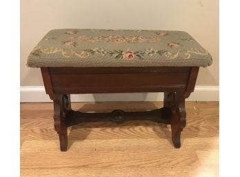 Antique Hinged Needlepoint Topped Bench Or Footstool - 20'L X 10W X 15'H